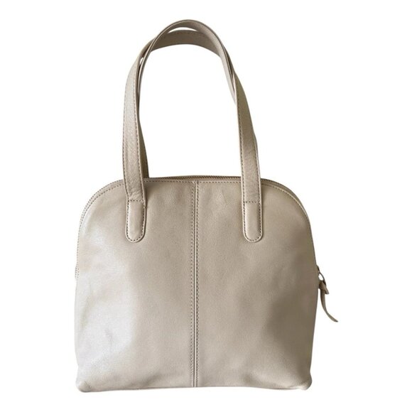 Liz Claiborne Leather Co. Ivory Leather Double Handle Zip Closure Satchel Purse - Picture 3 of 11